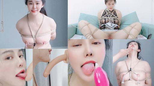 fetishbody-swag-享受快乐的惩罚-- BDSM/粗糙麻绳/捆绑假阳具深喉/扣乳器/铃铛乳夹/分穴器/阴唇夹/M字紧缚/舔自己高潮液